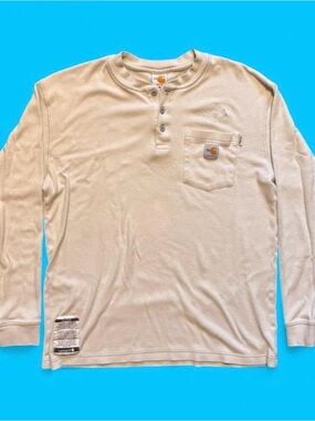Carhartt Fire Resistant Long-Sleeve Henley Pocket Shirt in Cream